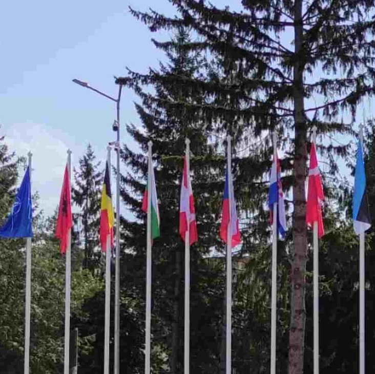 Steaguri de foarte mari dimensiuni, printate cu diverse țări, inclusiv alianța NATO, realizate și montate în fundație de beton, lucrare executată perfect