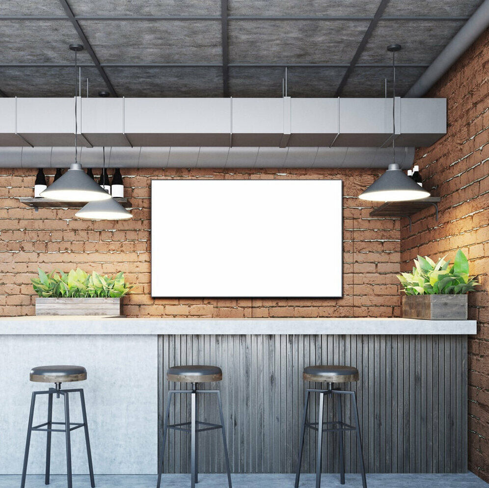 Caseta luminoasa bar restaurant Sibiu – model design interior modern pentru branding horeca model caseta luminoasa pentru bar sau restaurant montata pe perete interior design modern industrial sibiu