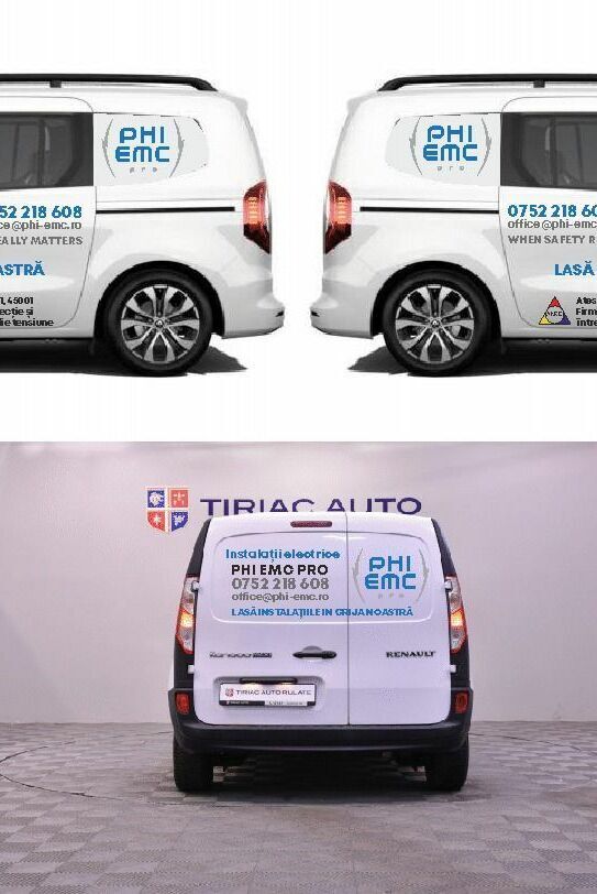 inscriptionare auto firma electricieni sibiu pentru PHI EMC cu branding profesional si vizibilitate maxima pentru servicii instalatii electrice
