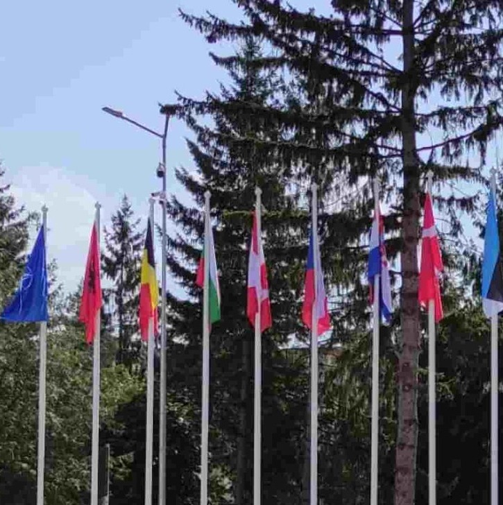 Steaguri de foarte mari dimensiuni, printate cu diverse țări, inclusiv alianța NATO, realizate și montate în fundație de beton, lucrare executată perfect