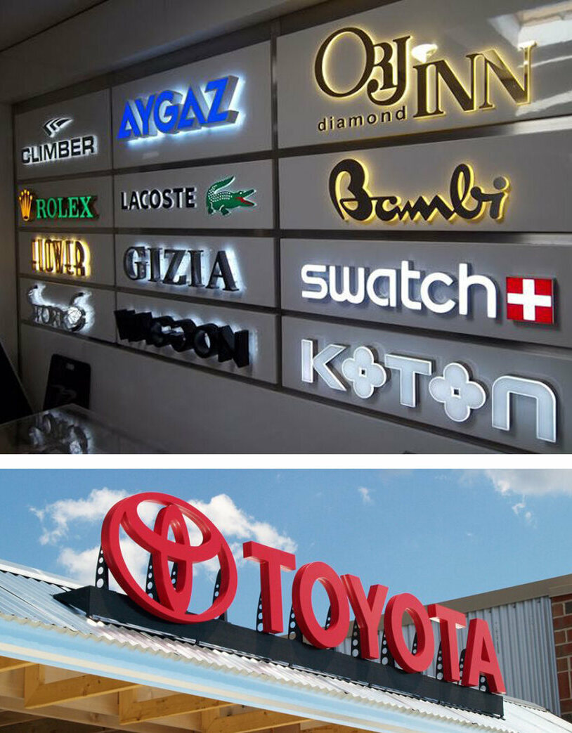 Firme luminoase Sibiu – exemple litere volumetrice LED si reclame premium pentru branduri reclame luminoase sibiu colaj litere volumetrice si iluminare led pentru branding magazine si companii