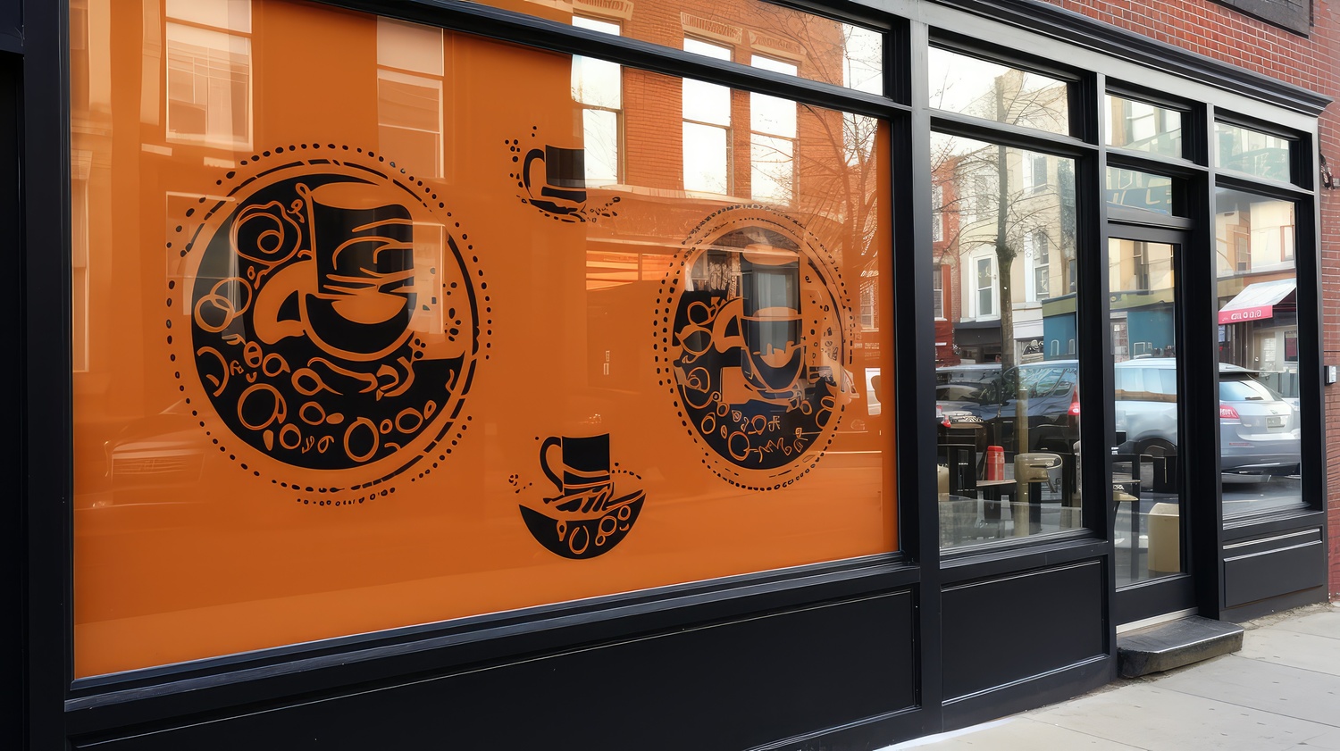 vitrina decorata cu autocolant efect de volumetrie, montaj interior si exterior