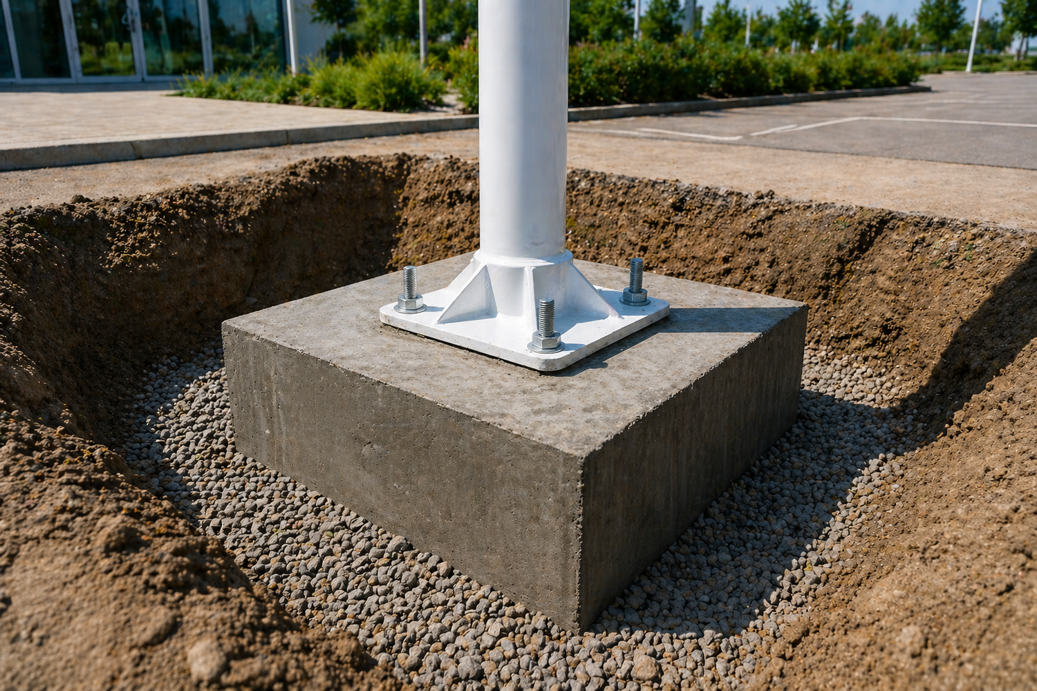 fundatie catarg steag beton fixare baza metalica stabilitate instalare catarg